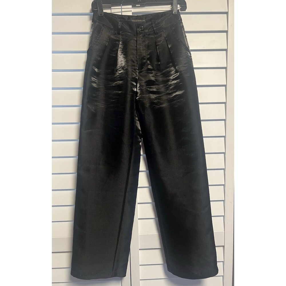 House of Harlow 1960 Black Liquid Satin Pants REVOLVE Sz XS Shiny Glossy Trouser